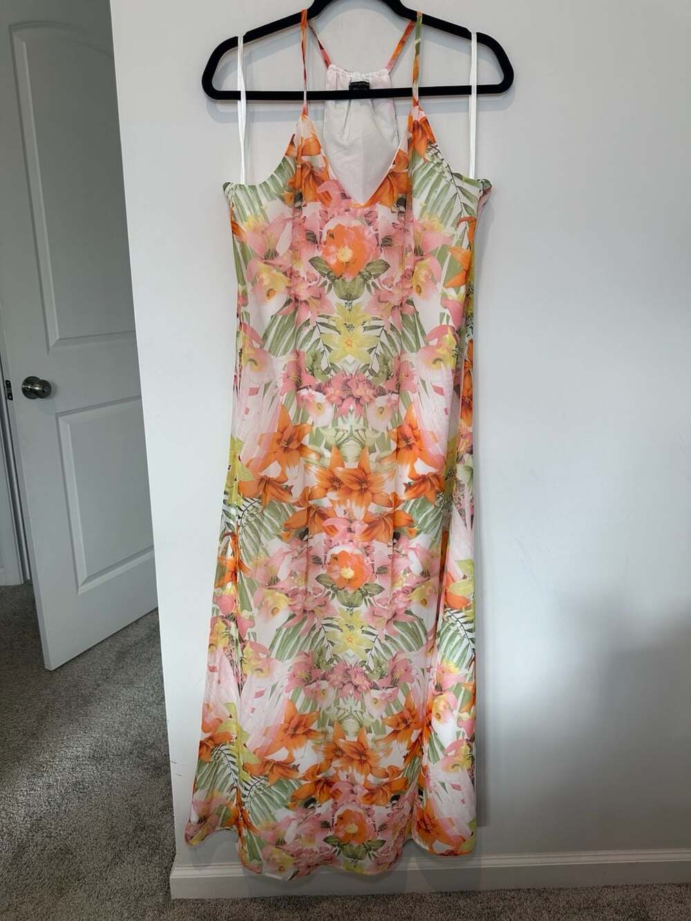 Banana Republic Floral Halter Maxi Dress Size 12 Orange Green Pink